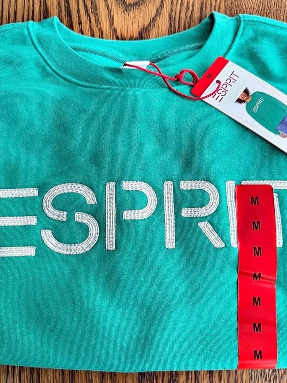 ESPRIT Logo Fleece Crewneck Sweatshirt Green Size Medium NWT